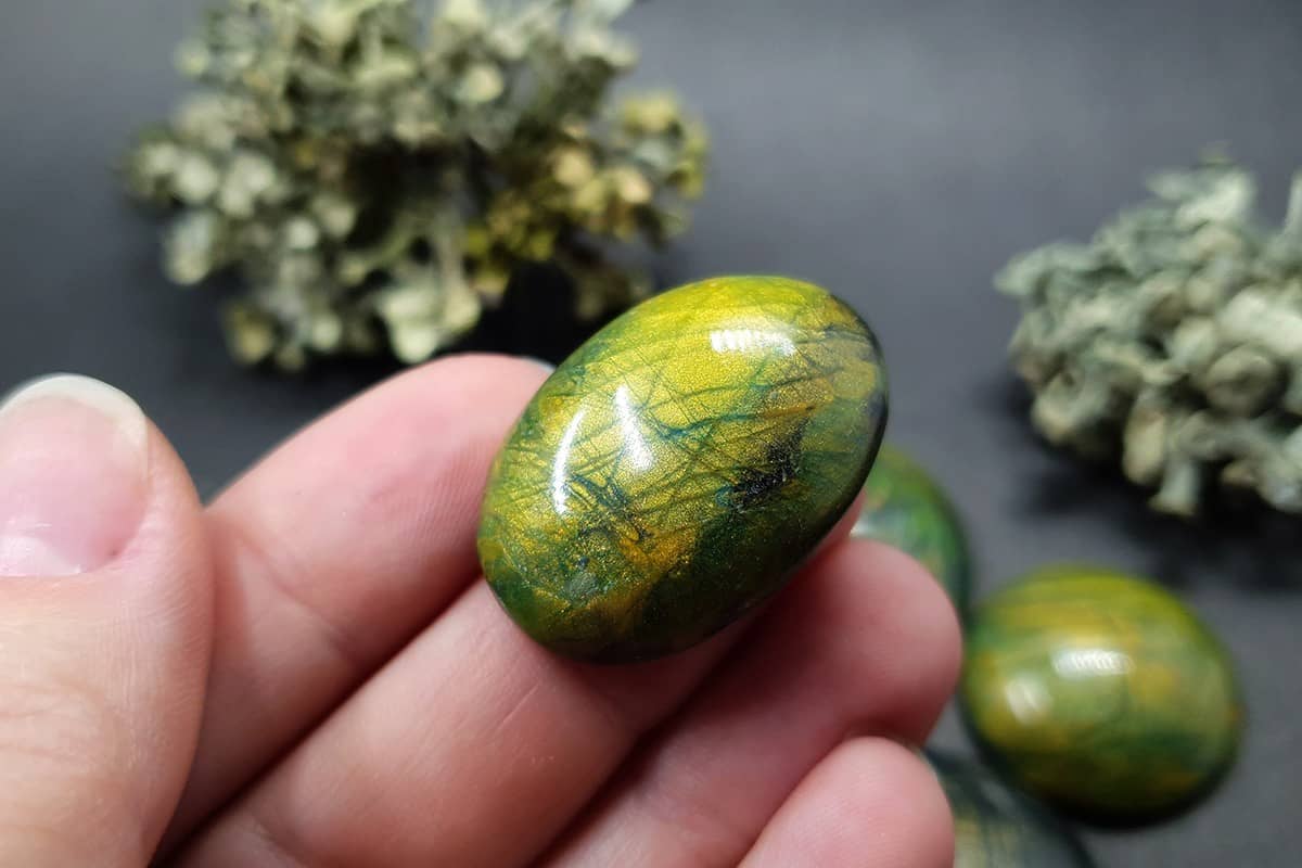 5 cabochons Faux Labradorite Stones, Polymer Clay Cabochons SweetyBijou Cabochons