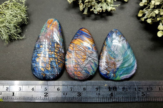 3 cabochons Faux Labradorite Stones, Polymer Clay Cabochons SweetyBijou Cabochons