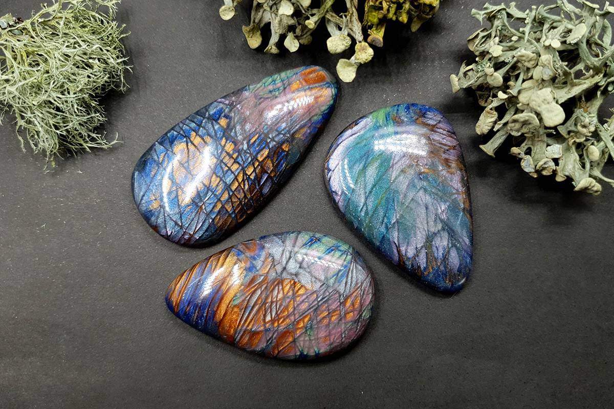 3 cabochons Faux Labradorite Stones, Polymer Clay Cabochons SweetyBijou Cabochons Default Title