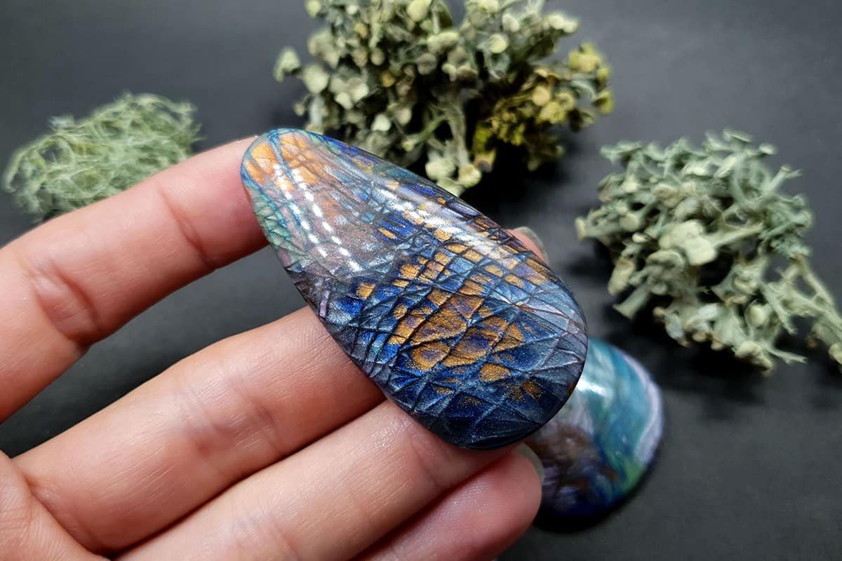 3 cabochons Faux Labradorite Stones, Polymer Clay Cabochons SweetyBijou Cabochons