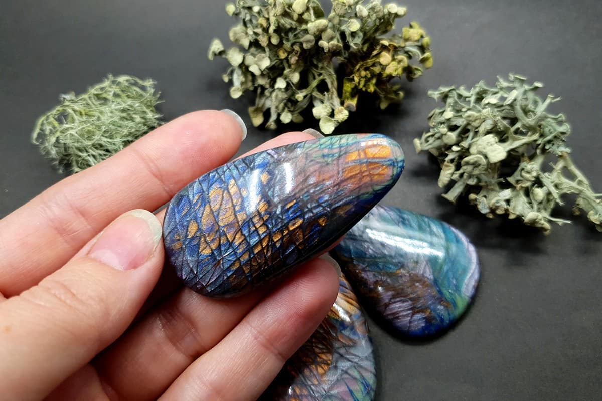 3 cabochons Faux Labradorite Stones, Polymer Clay Cabochons SweetyBijou Cabochons