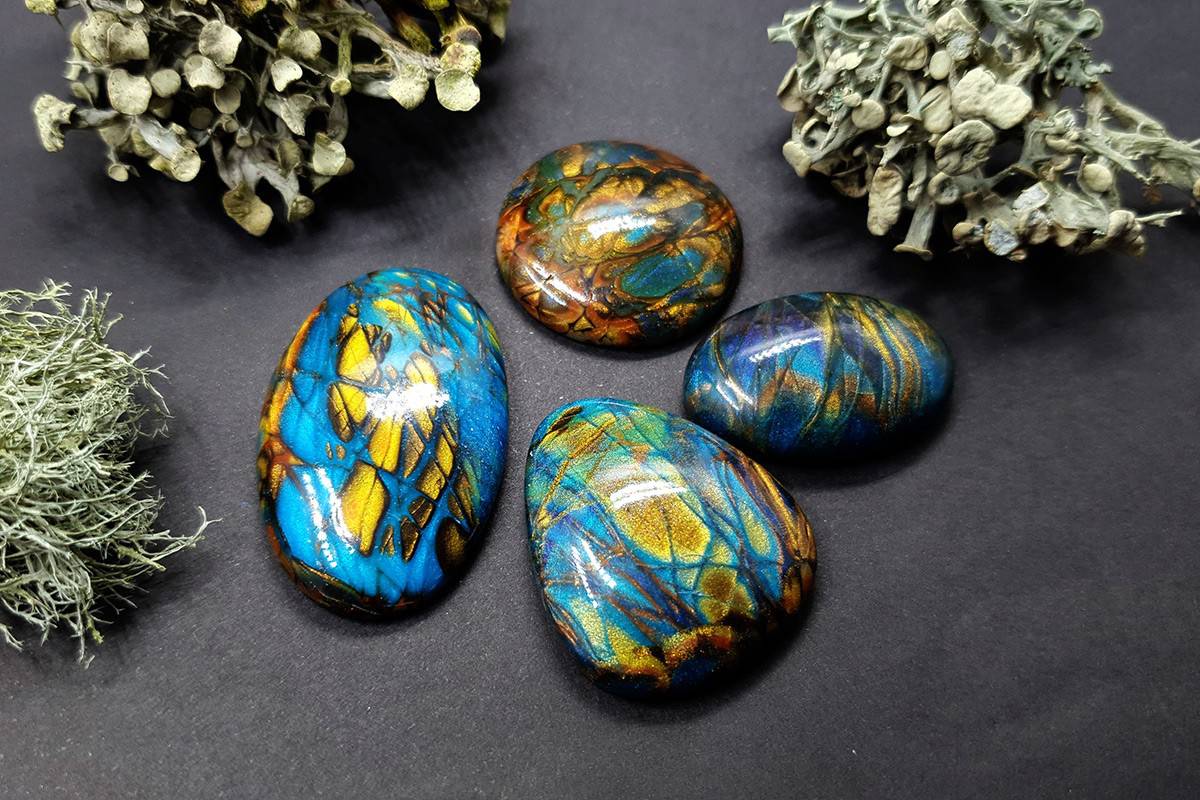 4 cabochons Faux Labradorite Stone, Polymer Clay Cabochons SweetyBijou Cabochons Default Title