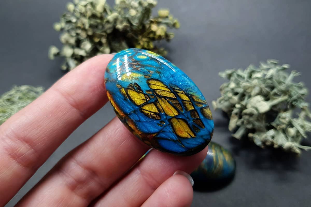 4 cabochons Faux Labradorite Stone, Polymer Clay Cabochons SweetyBijou Cabochons
