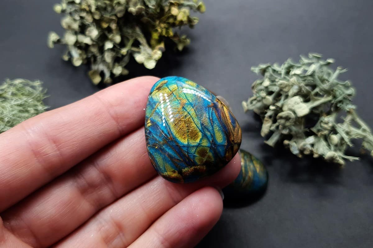 4 cabochons Faux Labradorite Stone, Polymer Clay Cabochons SweetyBijou Cabochons