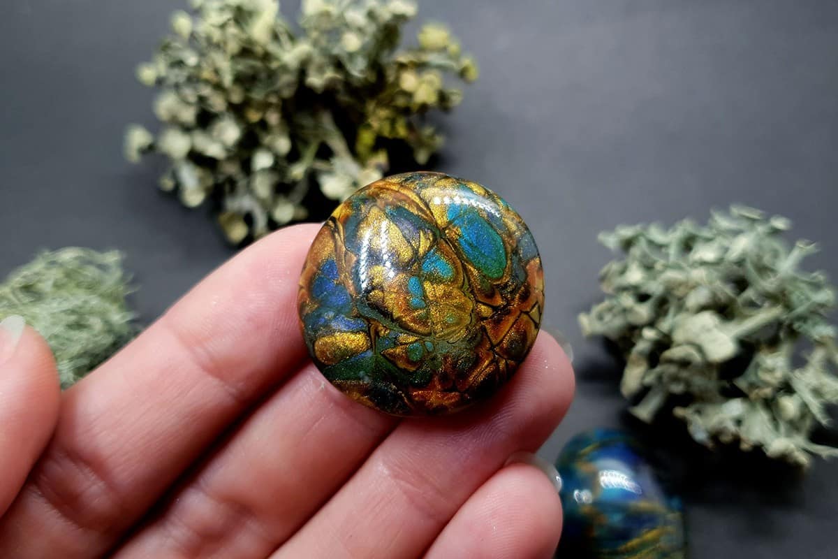 4 cabochons Faux Labradorite Stone, Polymer Clay Cabochons SweetyBijou Cabochons