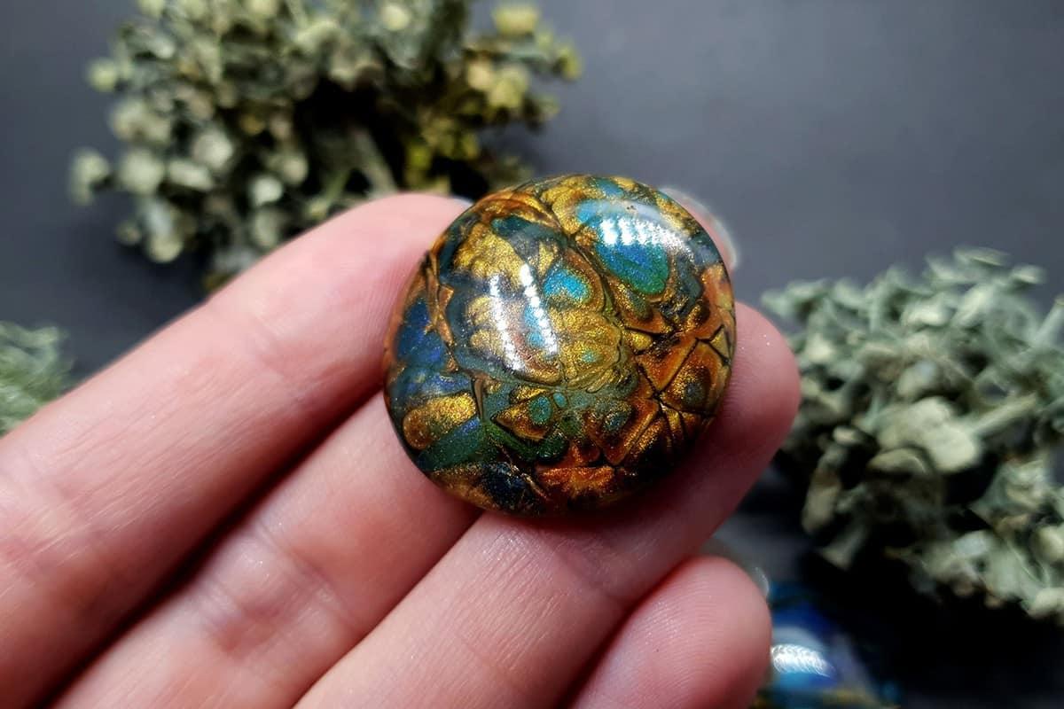 4 cabochons Faux Labradorite Stone, Polymer Clay Cabochons SweetyBijou Cabochons