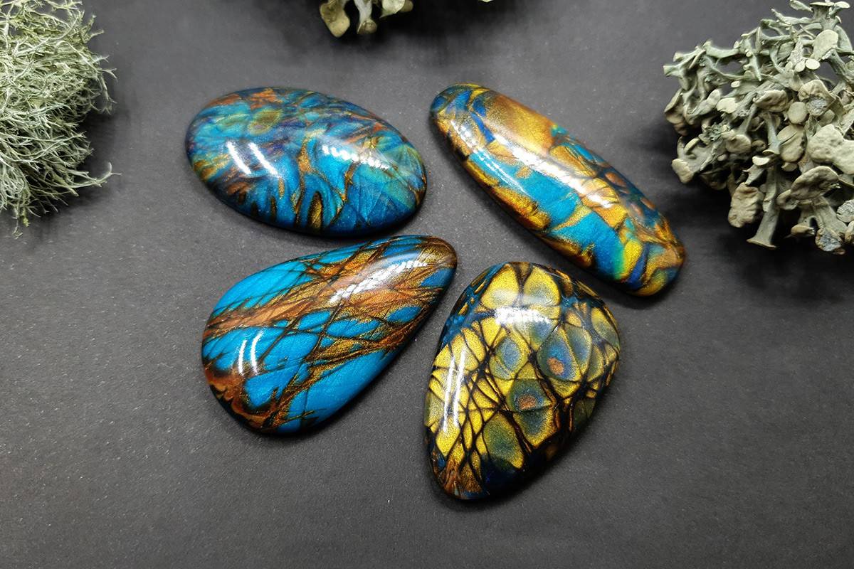 4 cabochons Faux Labradorite Stones, Polymer Clay Cabochons SweetyBijou Cabochons Default Title