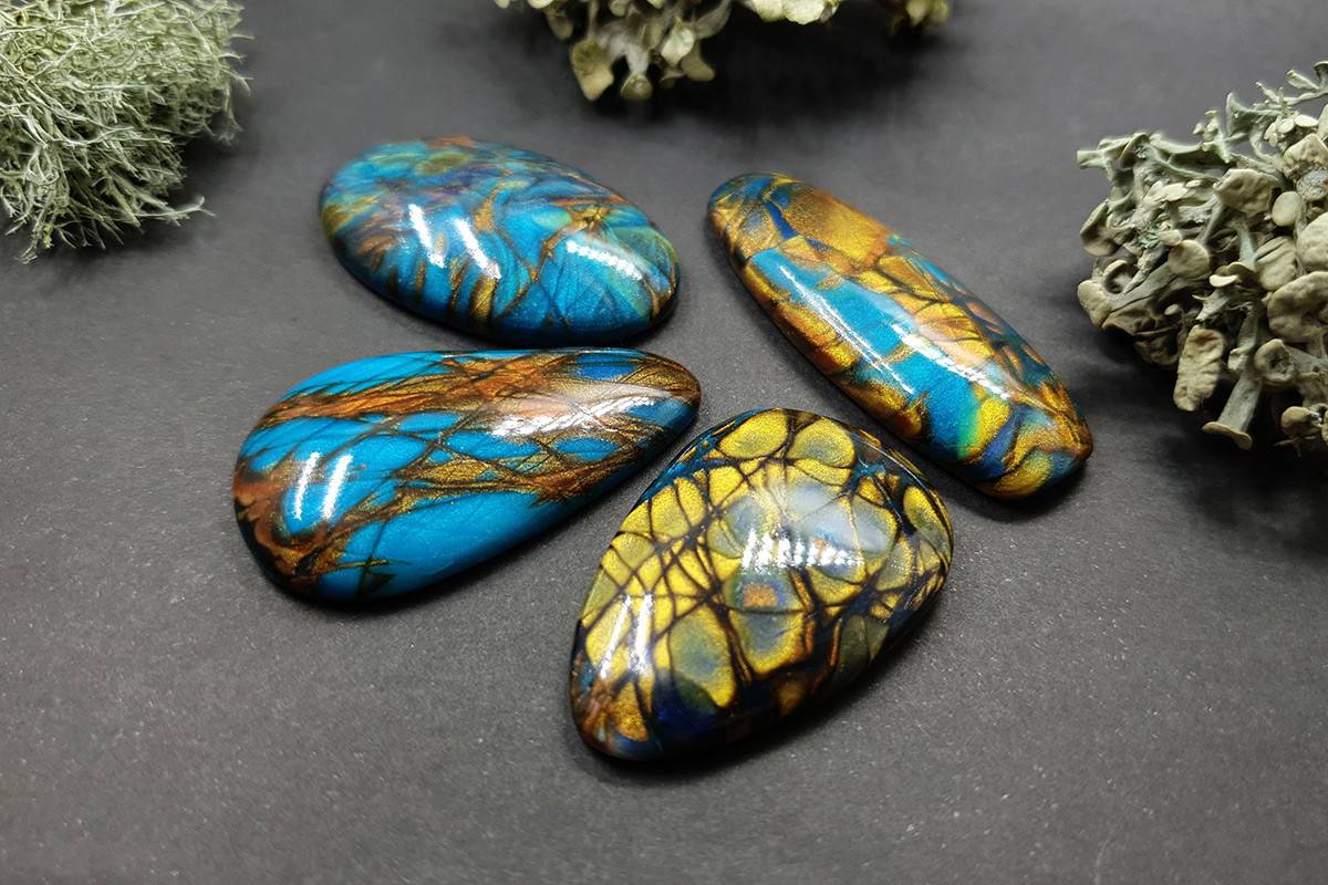 4 cabochons Faux Labradorite Stones, Polymer Clay Cabochons SweetyBijou Cabochons