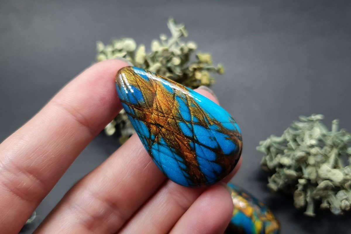 4 cabochons Faux Labradorite Stones, Polymer Clay Cabochons SweetyBijou Cabochons