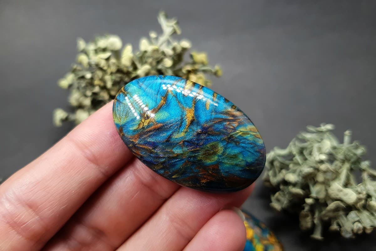4 cabochons Faux Labradorite Stones, Polymer Clay Cabochons SweetyBijou Cabochons