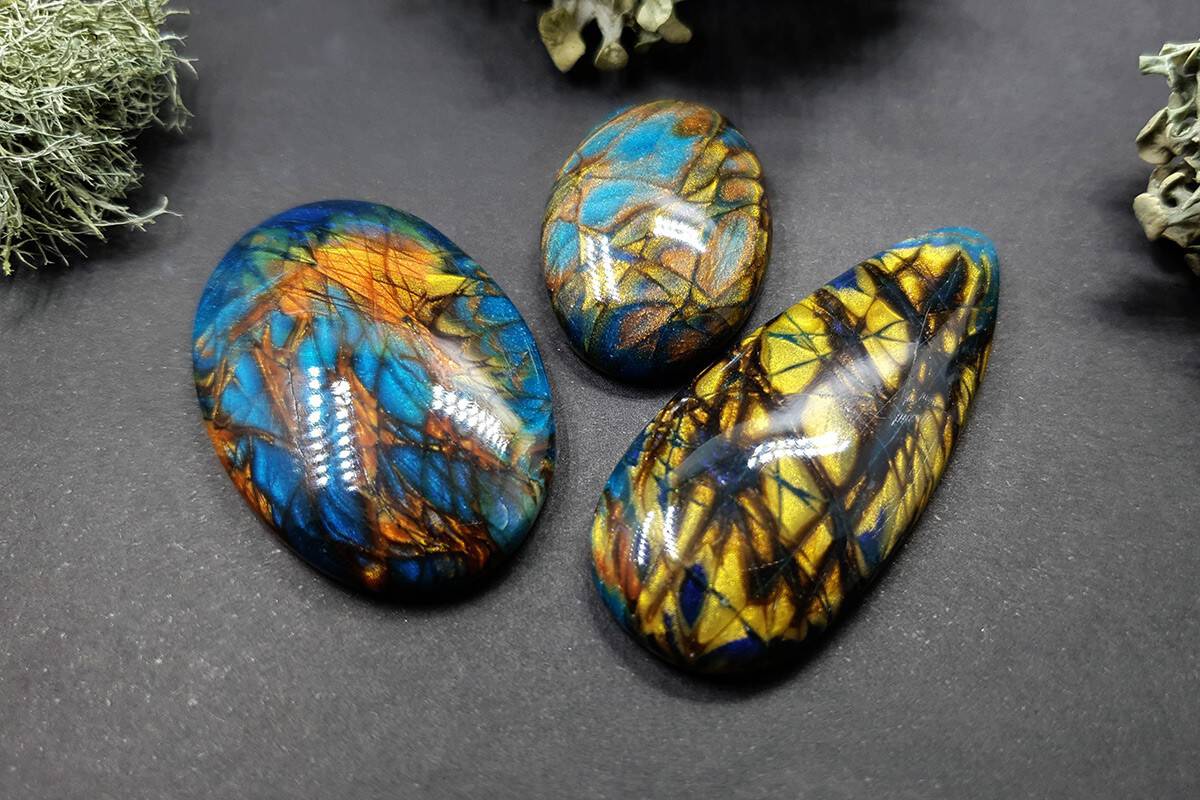 3 cabochons Faux Labradorite Stone, Polymer Clay Cabochons SweetyBijou Cabochons Default Title