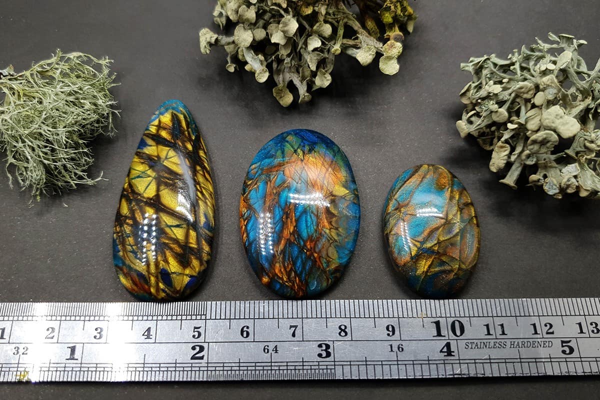 3 cabochons Faux Labradorite Stone, Polymer Clay Cabochons SweetyBijou Cabochons