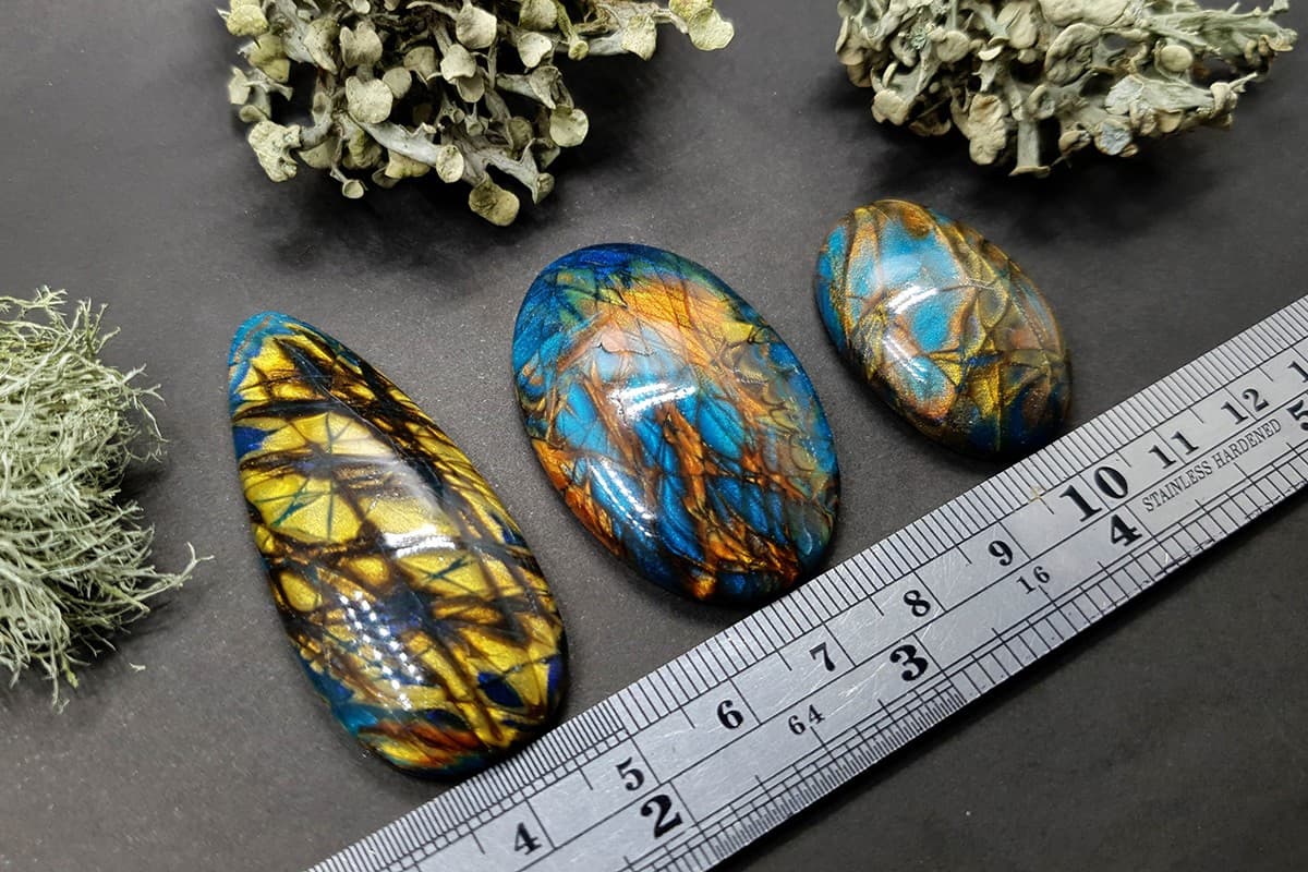 3 cabochons Faux Labradorite Stone, Polymer Clay Cabochons SweetyBijou Cabochons