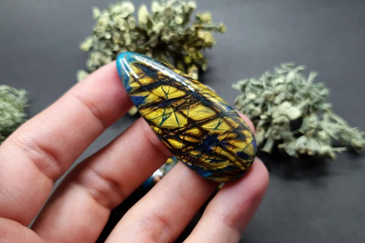 3 cabochons Faux Labradorite Stone, Polymer Clay Cabochons SweetyBijou Cabochons
