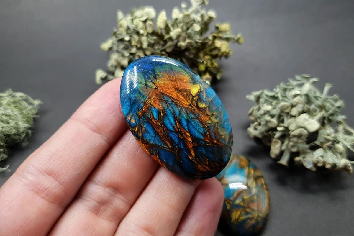 3 cabochons Faux Labradorite Stone, Polymer Clay Cabochons SweetyBijou Cabochons
