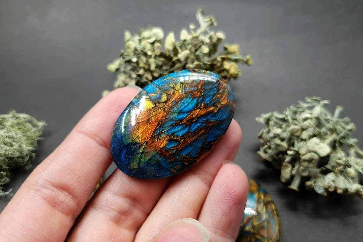 3 cabochons Faux Labradorite Stone, Polymer Clay Cabochons SweetyBijou Cabochons