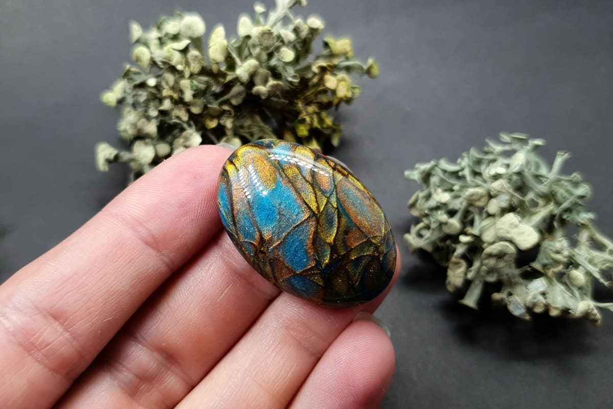 3 cabochons Faux Labradorite Stone, Polymer Clay Cabochons SweetyBijou Cabochons