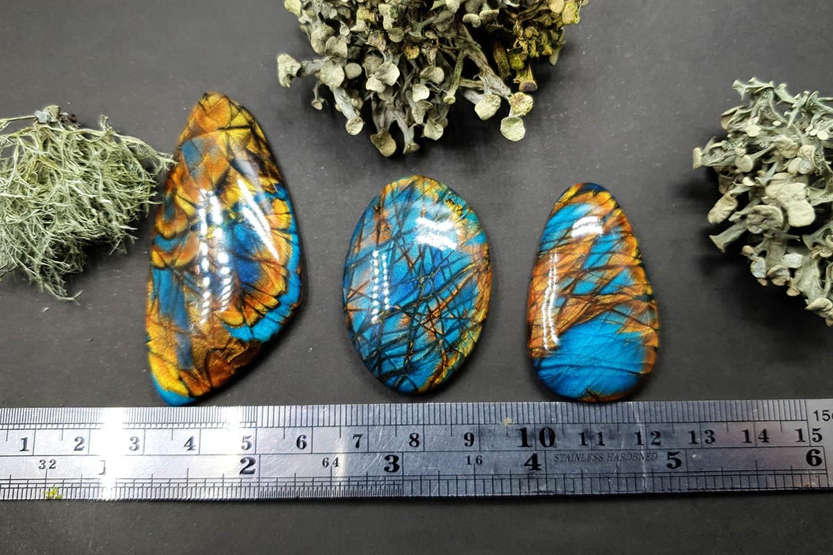 3 cabochons of Faux Labradorite Stone (#6) Cabochons SweetyBijou Cabochons
