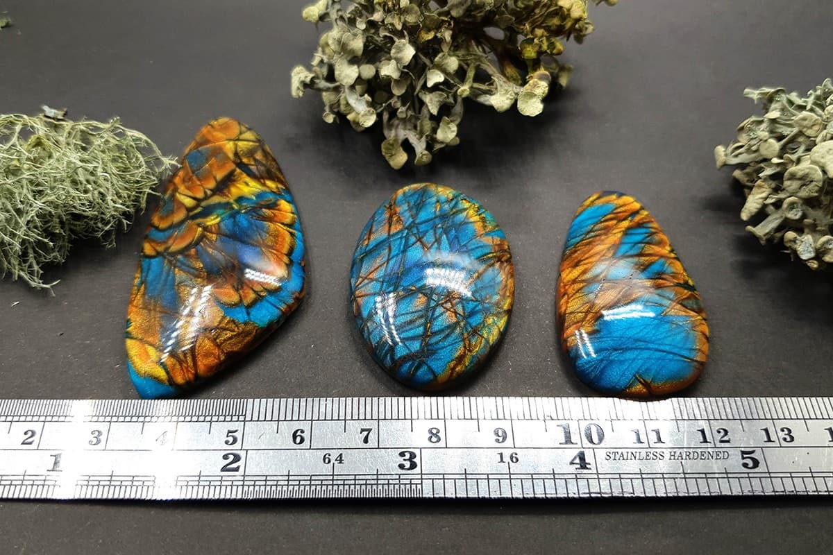 3 cabochons of Faux Labradorite Stone (#6) Cabochons SweetyBijou Cabochons