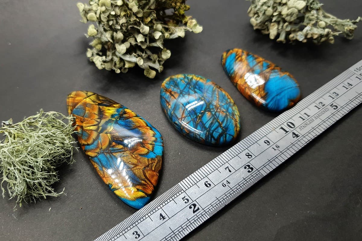 3 cabochons of Faux Labradorite Stone (#6) Cabochons SweetyBijou Cabochons
