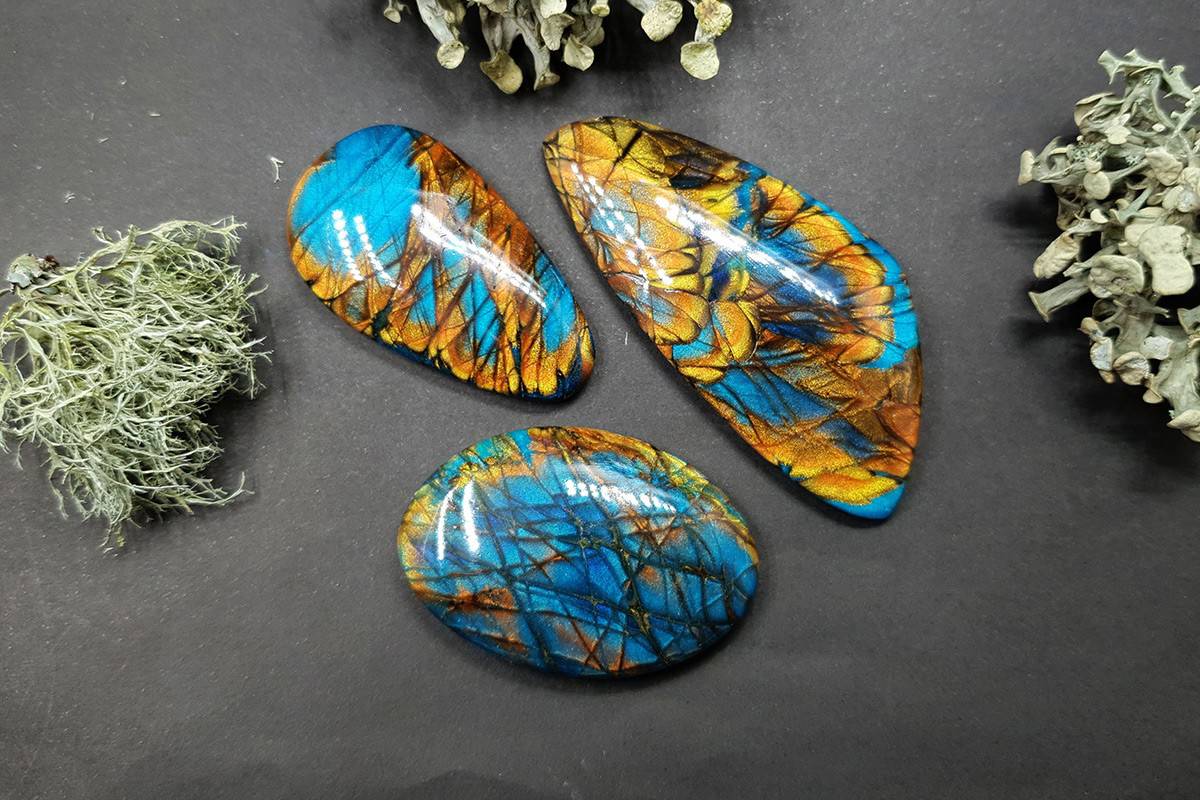 3 cabochons of Faux Labradorite Stone (#6) Cabochons SweetyBijou Cabochons