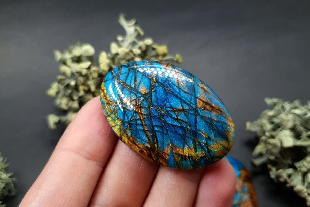 3 cabochons of Faux Labradorite Stone (#6) Cabochons SweetyBijou Cabochons