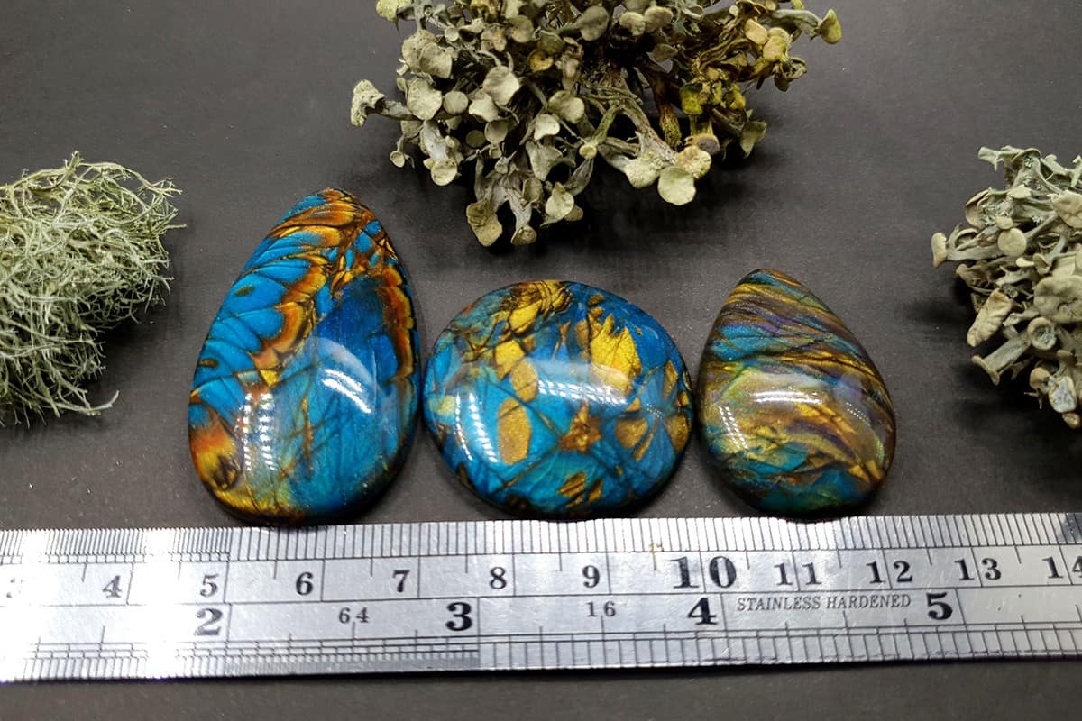3 cabochons of Faux Labradorite Stone (#5) Cabochons SweetyBijou Cabochons