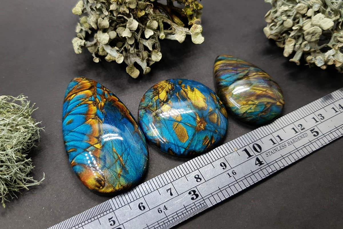3 cabochons of Faux Labradorite Stone (#5) Cabochons SweetyBijou Cabochons