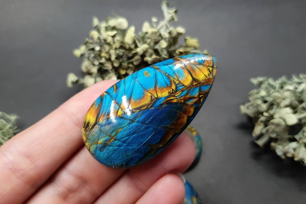 3 cabochons of Faux Labradorite Stone (#5) Cabochons SweetyBijou Cabochons