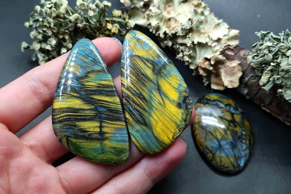 3 cabochons of Faux Labradorite Stone (#4) Cabochons SweetyBijou Cabochons