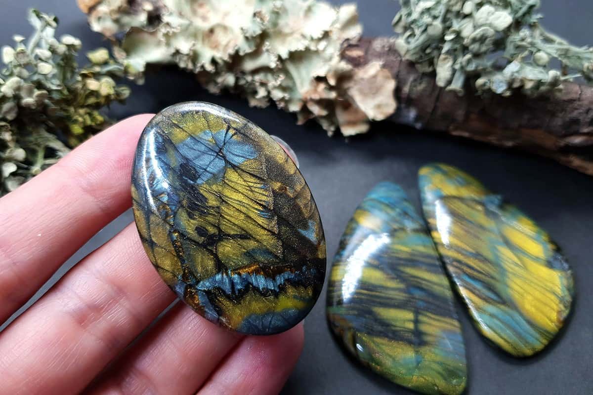 3 cabochons of Faux Labradorite Stone (#4) Cabochons SweetyBijou Cabochons