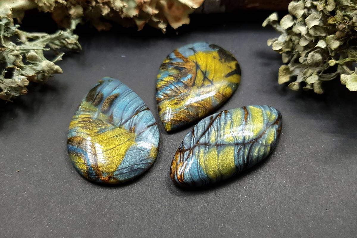 3 cabochons - Faux Labradorite Stone Cabochons SweetyBijou Cabochons Default Title