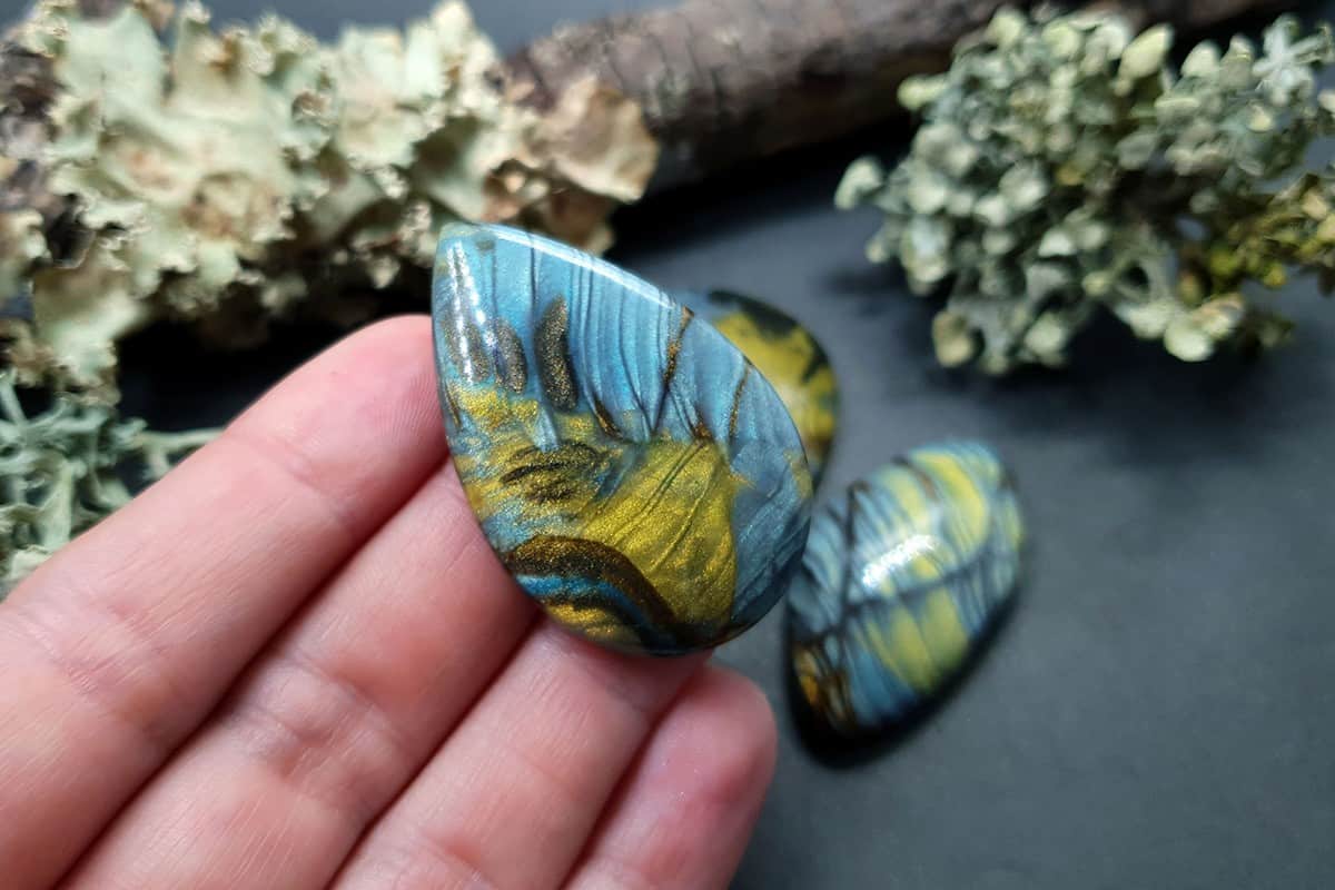 3 cabochons - Faux Labradorite Stone Cabochons SweetyBijou Cabochons