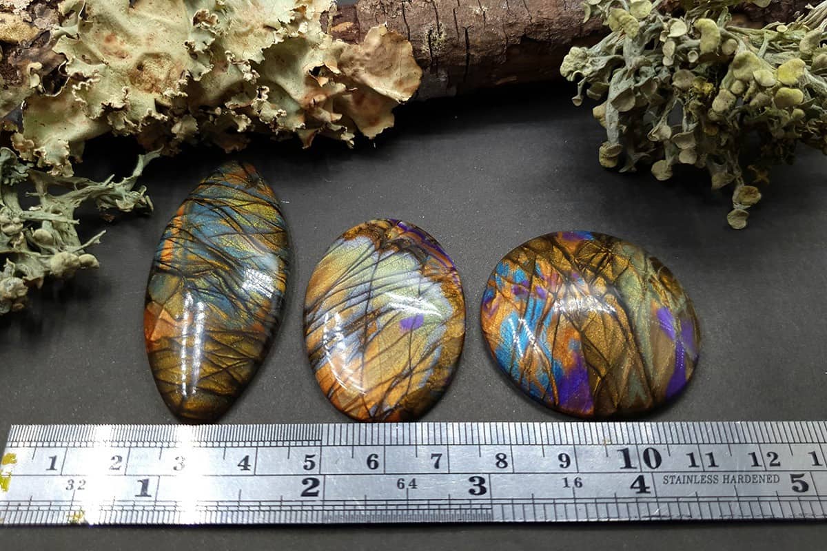 3 cabochons of Faux Labradorite Stone (#3) Cabochons SweetyBijou Cabochons