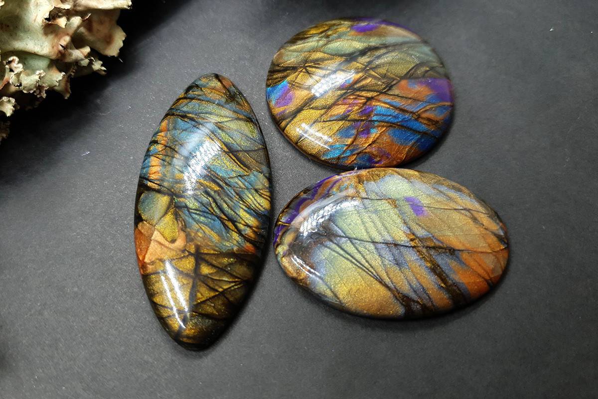 3 cabochons of Faux Labradorite Stone (#3) Cabochons SweetyBijou Cabochons