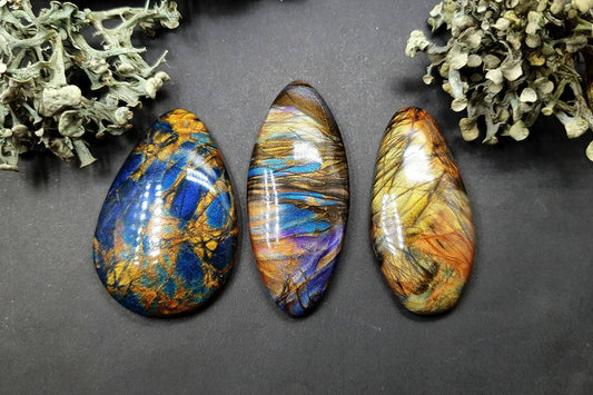 3 cabochons of Faux Labradorite Stone (#1) Cabochons SweetyBijou Cabochons