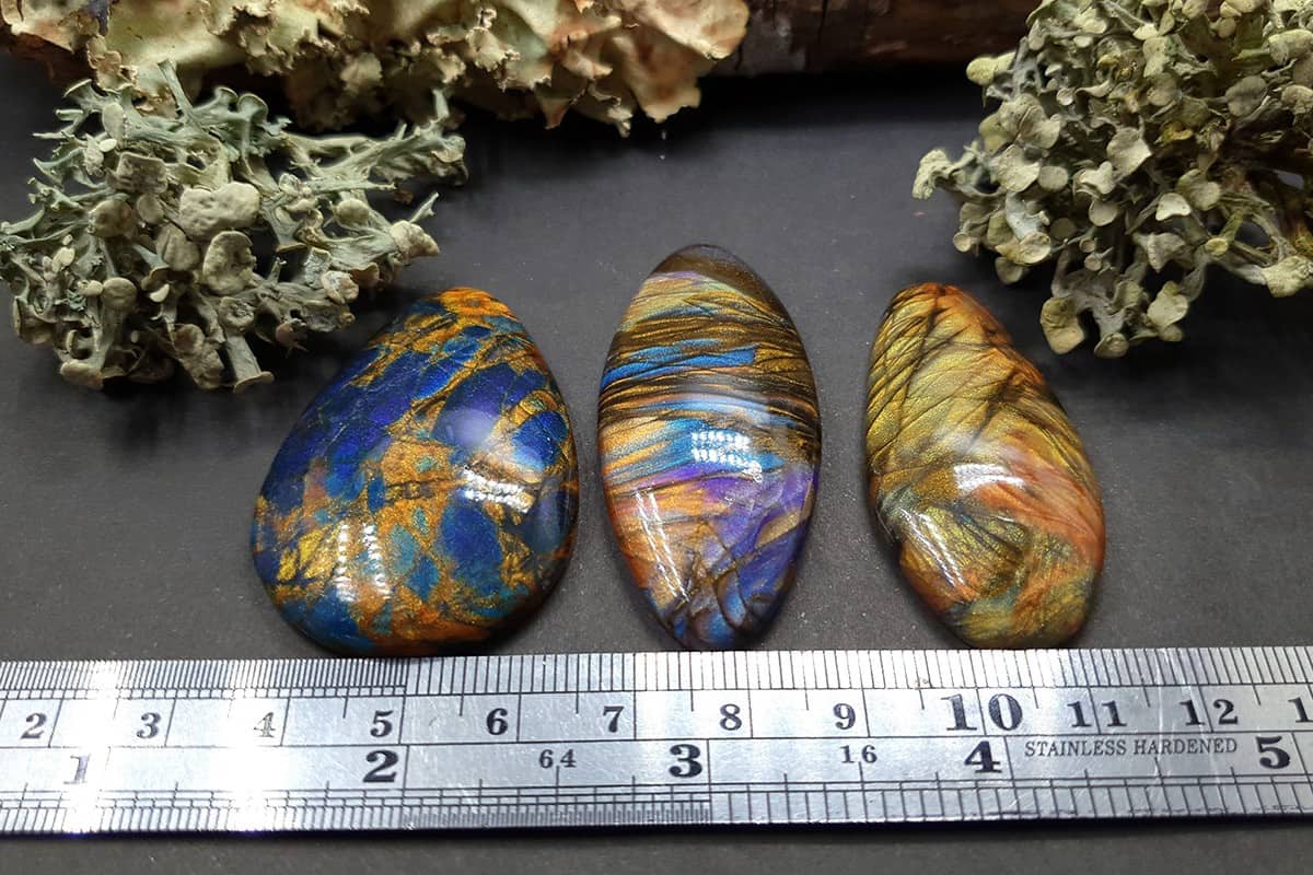 3 cabochons of Faux Labradorite Stone (#1) Cabochons SweetyBijou Cabochons