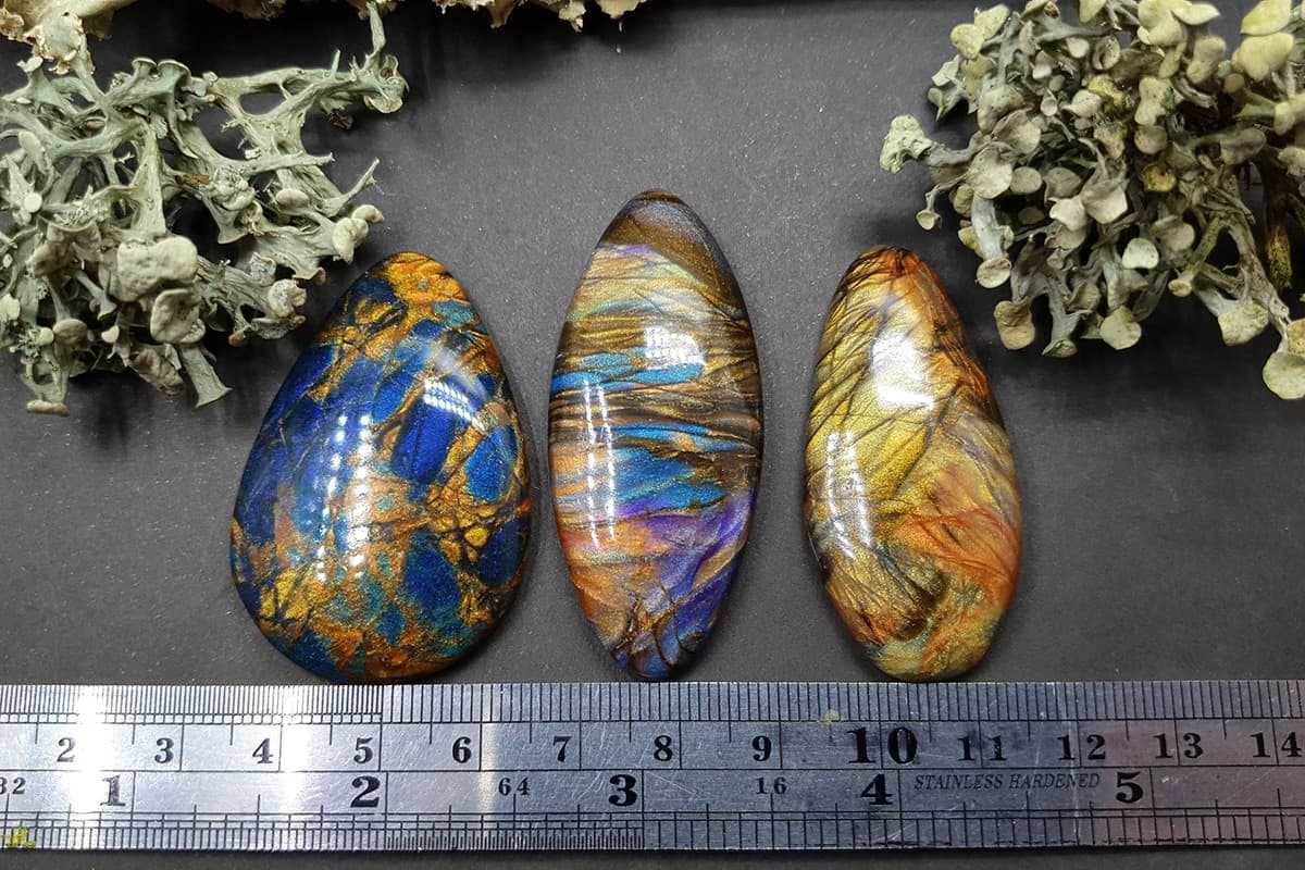 3 cabochons of Faux Labradorite Stone (#1) Cabochons SweetyBijou Cabochons