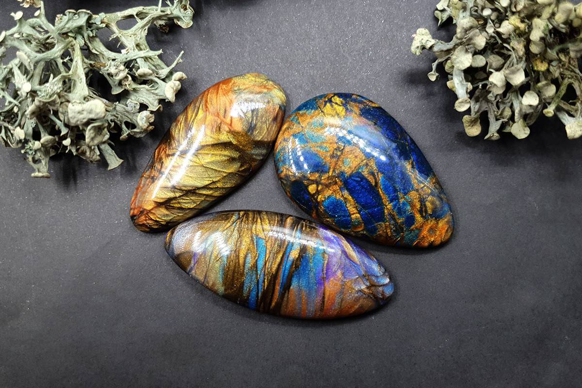 3 cabochons of Faux Labradorite Stone (#1) Cabochons SweetyBijou Cabochons Default Title