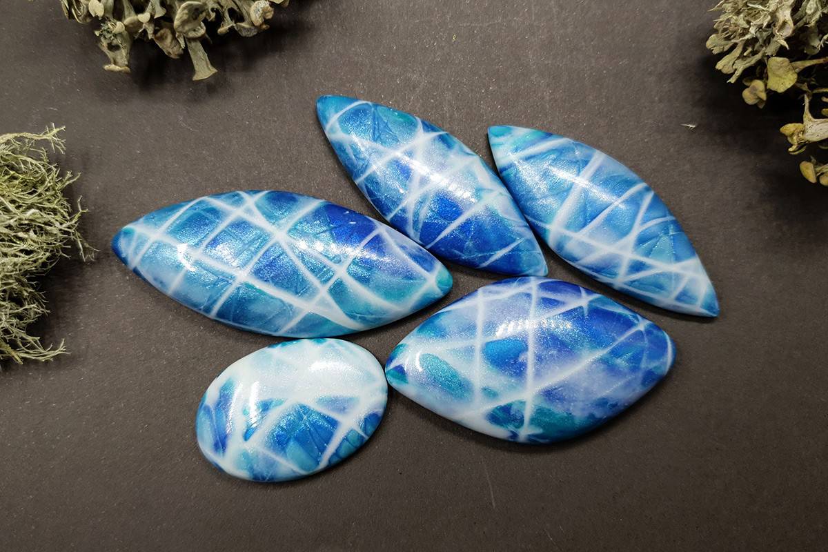 5 cabochons Faux Larimar Stone from Polymer Clay #1 Cabochons SweetyBijou Cabochons Default Title