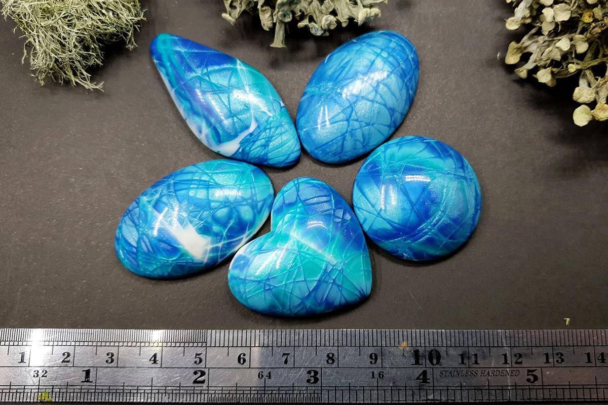 5 cabochons Faux Larimar Stone from Polymer Clay #2 Cabochons SweetyBijou Cabochons