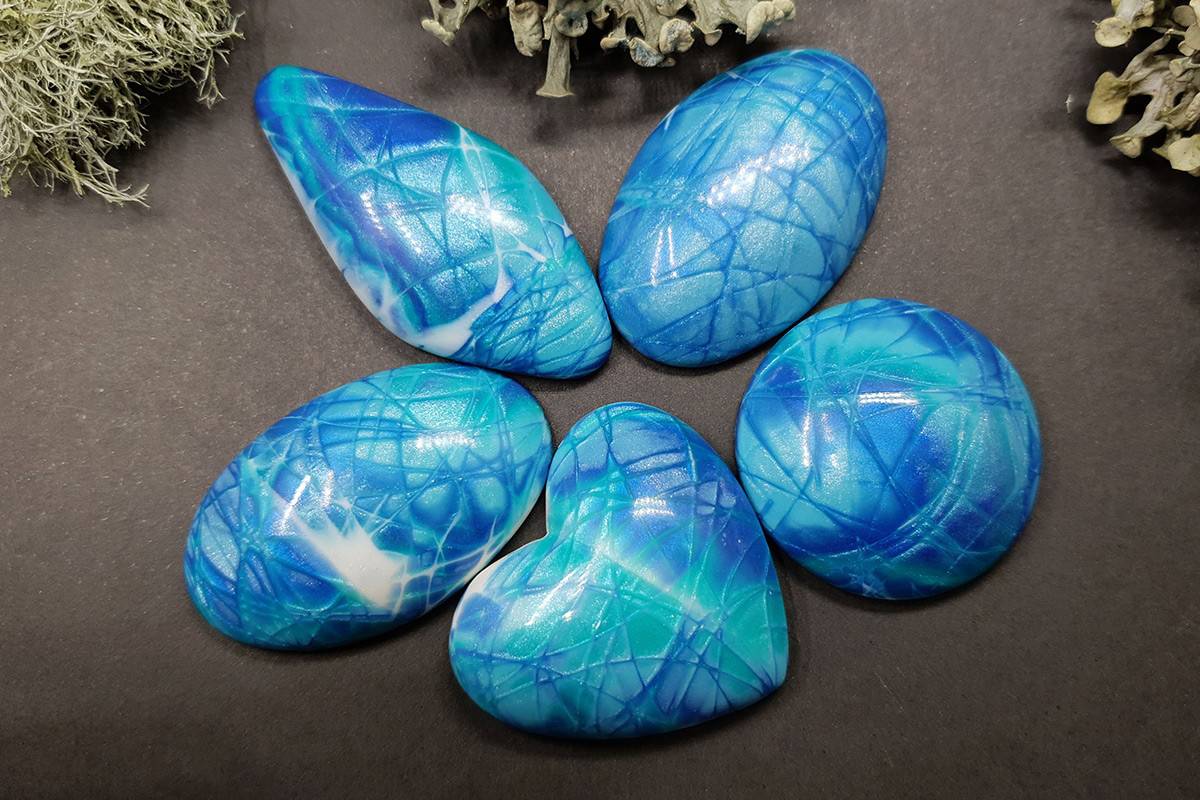 5 cabochons Faux Larimar Stone from Polymer Clay #2 Cabochons SweetyBijou Cabochons Default Title