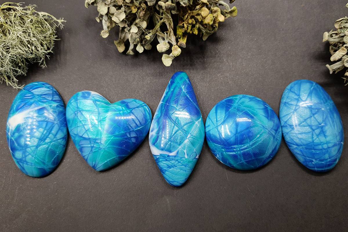 5 cabochons Faux Larimar Stone from Polymer Clay #2 Cabochons SweetyBijou Cabochons
