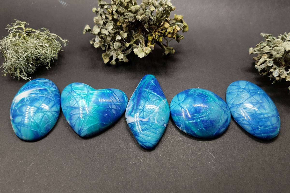5 cabochons Faux Larimar Stone from Polymer Clay #2 Cabochons SweetyBijou Cabochons