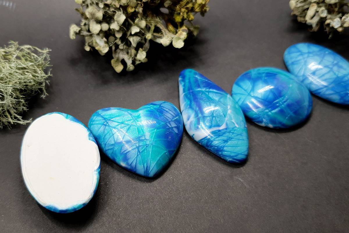 5 cabochons Faux Larimar Stone from Polymer Clay #2 Cabochons SweetyBijou Cabochons