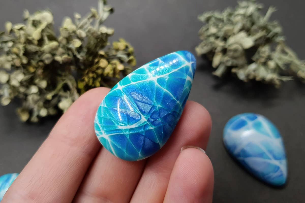 5 cabochons Faux Larimar Stone from Polymer Clay #3 Cabochons SweetyBijou Cabochons