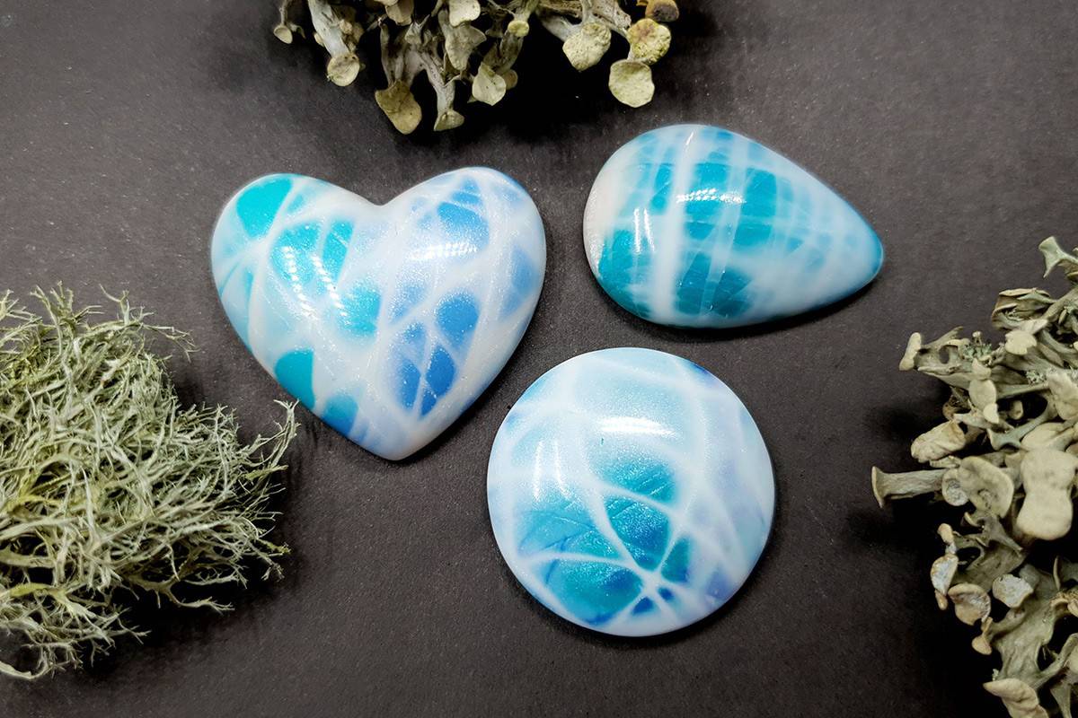 3 cabochons faux larimar stone from polymer clay #5 Cabochons SweetyBijou Cabochons Default Title