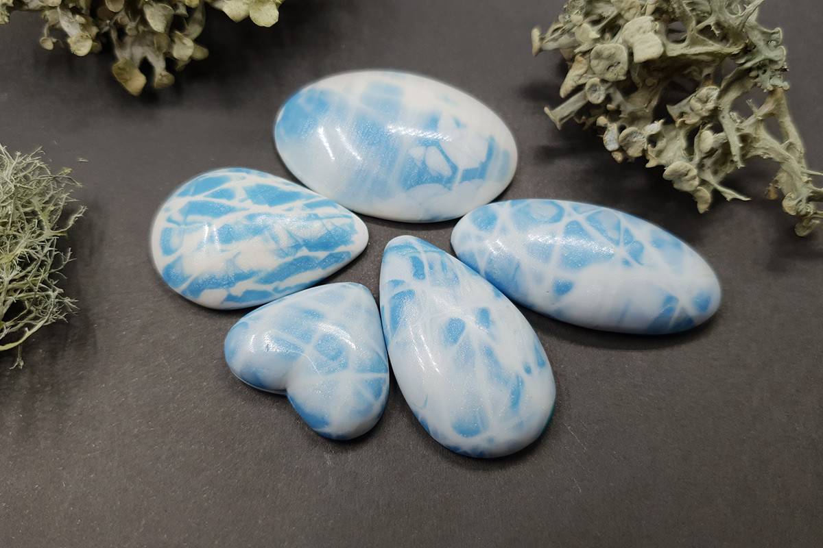 5 cabochons Faux Larimar Stone from Polymer Clay #6 Cabochons SweetyBijou Cabochons Default Title
