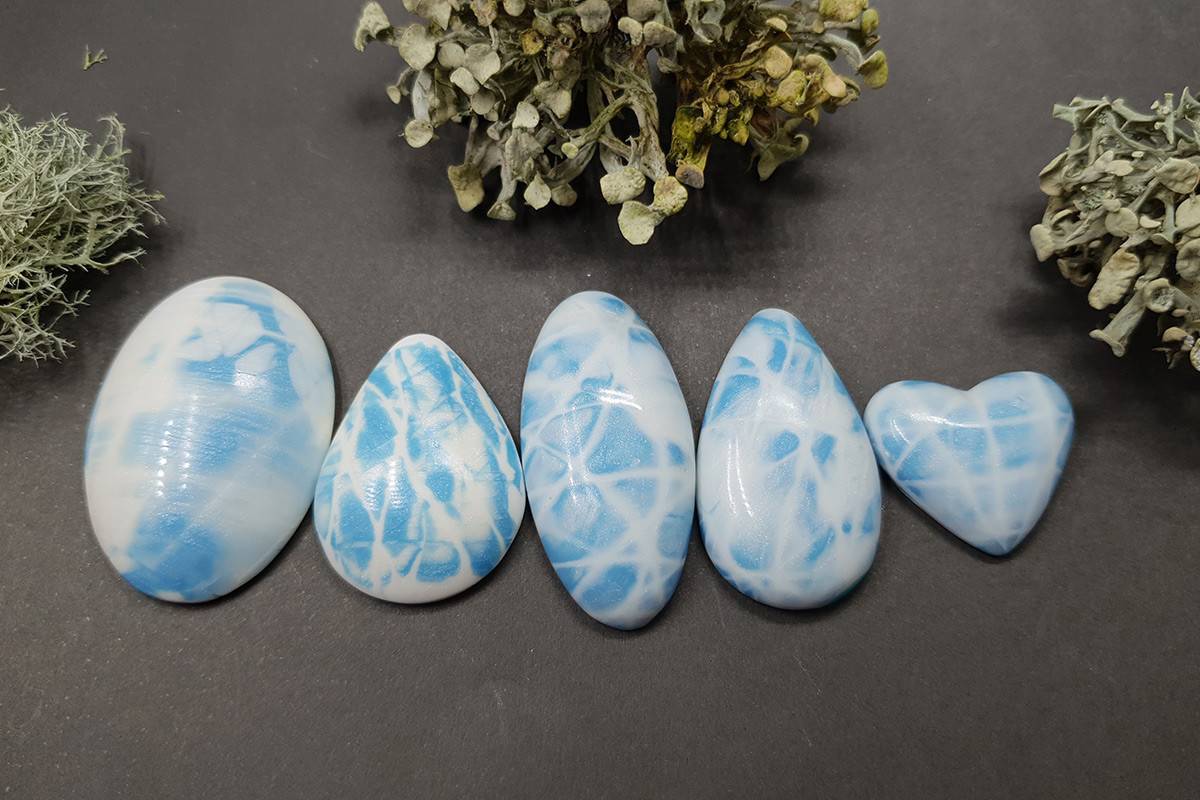 5 cabochons Faux Larimar Stone from Polymer Clay #6 Cabochons SweetyBijou Cabochons
