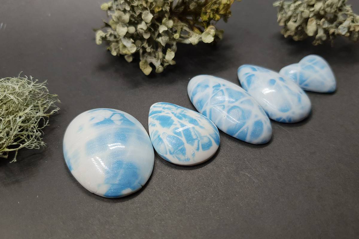 5 cabochons Faux Larimar Stone from Polymer Clay #6 Cabochons SweetyBijou Cabochons